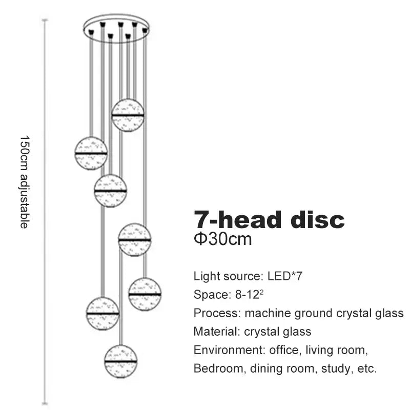 Modern frosted glass crystal ceiling chandelier with seven disc lights and slender rods from decorbites crystal ceiling collection