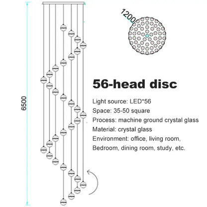 Modern frosted glass crystal ceiling chandelier with 56 led lights crafted from machine-ground decorbites crystal glass
