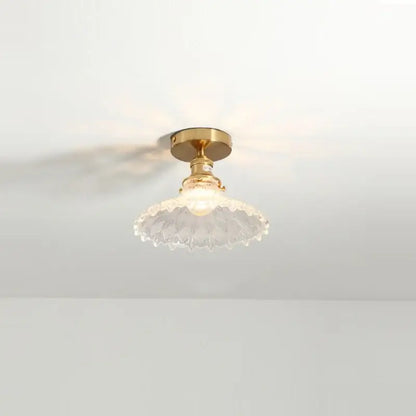 Modern frosted clear faceted glass led ceiling light with gold-toned metal fixture for corridor use
