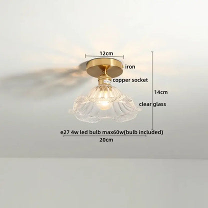 Vintage-style ceiling light with brass iron base, copper socket, clear glass shade for a modern frosted glass led ceiling light