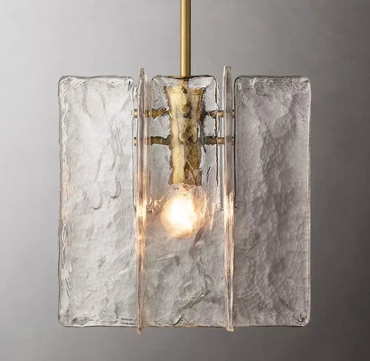Modern frosted gray glass lattice pendant light with textured translucent panels and brass frame for dining room decorbites glass lattice pendant