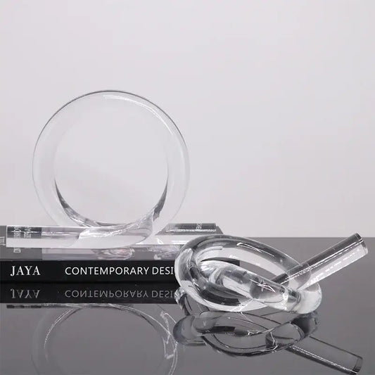Clear acrylic geometric rope knot sculpture with circular disc modern home decor for living room display