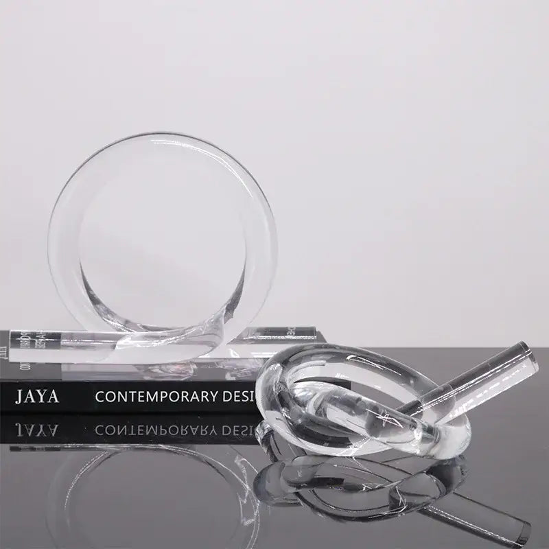 Clear acrylic geometric rope knot sculpture with circular disc modern home decor for living room display