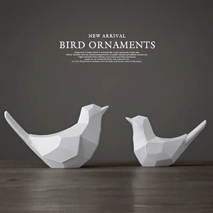 White geometric birds resin figurines with faceted surfaces modern decorbites couple birds for living room decor