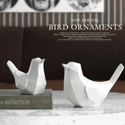 White geometric couple birds resin figurines with modern faceted design for living room decorbites decor