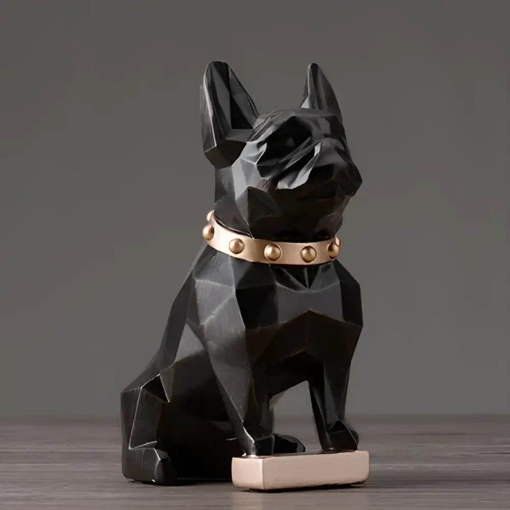 Modern geometric black decorbites dog statue with matte finish and gold studded collar for living room decor
