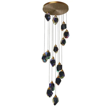 Modern geometric black and gold crystal diamond chandelier with decorbites crystal pendants for stairwell lighting