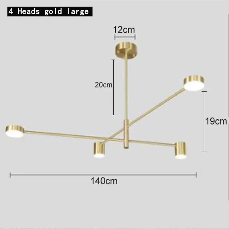 Modern geometric black gold white led chandelier with gold cylindrical light heads and central rod for living room decorbites black gold