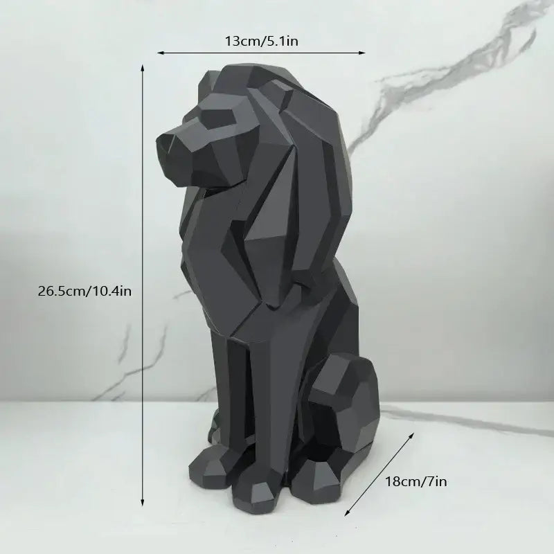 Black geometric lion resin art statue with angular faceted design modern decorbites lion resin office decor