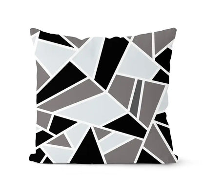 A square throw pillow with a modern geometric mosaic pattern in black white and gray for decorbites geometric black pillowcase set