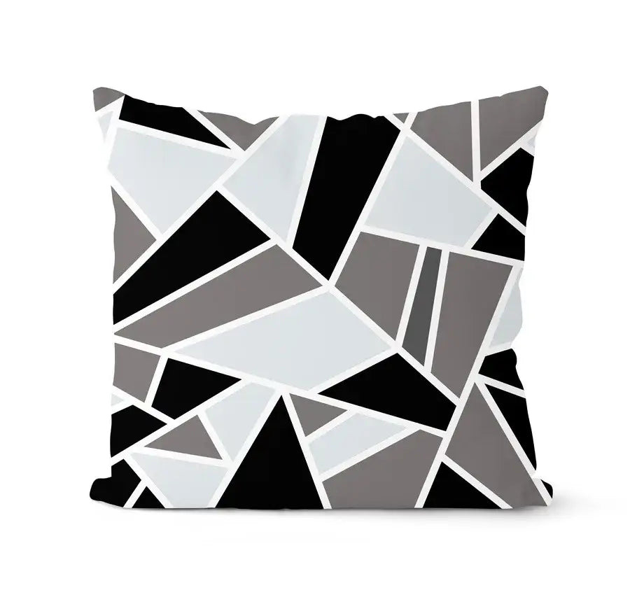 A modern geometric black and white throw pillow featuring a mosaic pattern from decorbites geometric pillowcase set