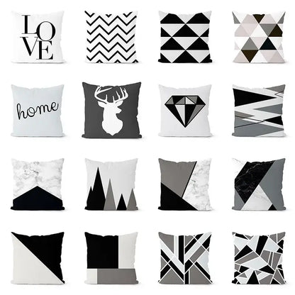A modern geometric black white pillowcase set featuring minimalist designs with geometric patterns and animal silhouettes for living room decorbites geometric black and white pillowcase set