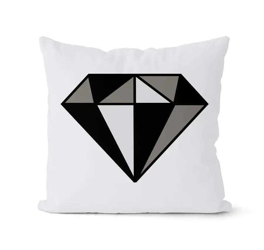 White throw pillow with decorbites geometric black and gray diamond design in modern black and white pillowcase set