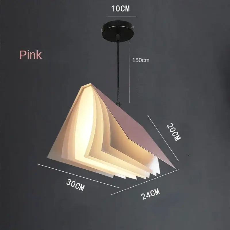 Modern geometric pink book pendant lamp with layered pages and black ceiling mount for bedroom lighting decorbites pendant lamp