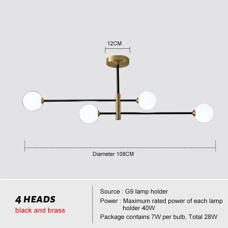 Modern black and brass chandelier with four spherical frosted glass lamp heads for living room decorbites brass chandelier