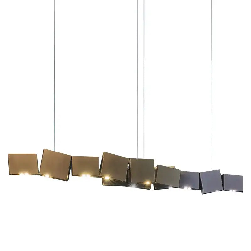Modern geometric bronze and dark gray pendant light with sleek asymmetrical box shape and warm LED illumination for dining room decorbites box shape pendant light
