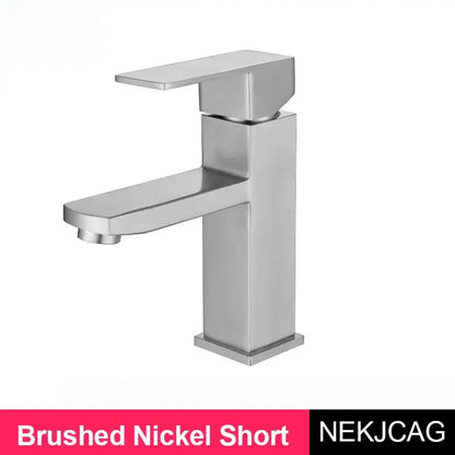 Modern geometric brushed gold basin faucet with a short brushed nickel spout for bathroom vessel sink decorbites brushed gold