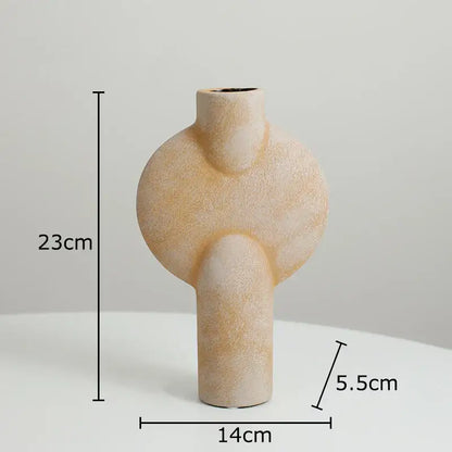 Beige textured decorbites geometric ceramic vase with modern abstract shape for living room decor set of 4