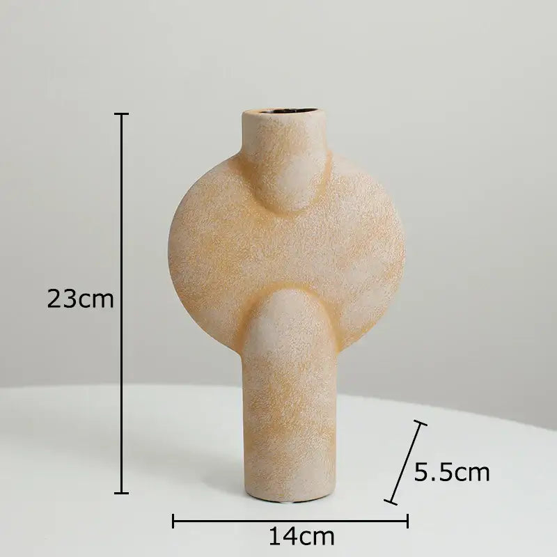 Beige textured decorbites geometric ceramic vase with modern abstract shape for living room decor set of 4