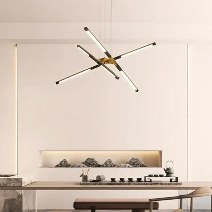 Modern geometric chrome and gold dimmable led ceiling light with intersecting rods for dining room decorbites dimmable led