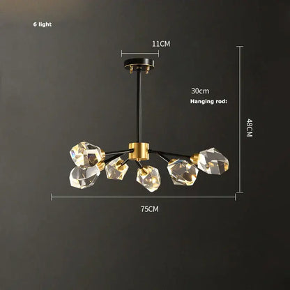 Modern geometric crystal copper black led chandelier with six crystal copper black light fixtures for dining room decorbites