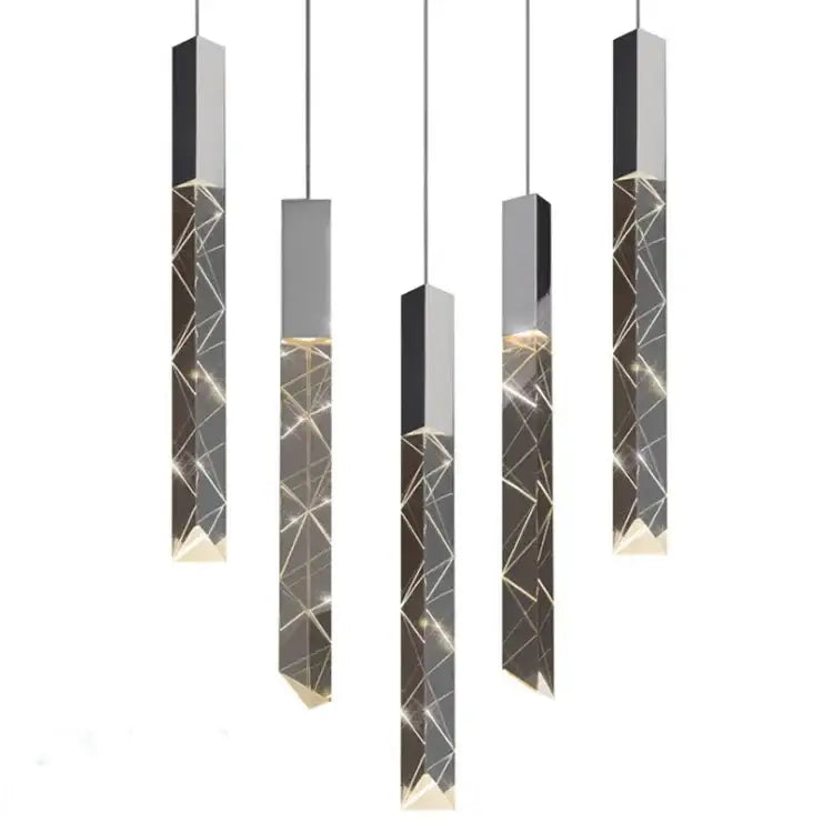 Modern geometric crystal glass led pendant light with silver black finish and gold accents for living room decorbites crystal glass