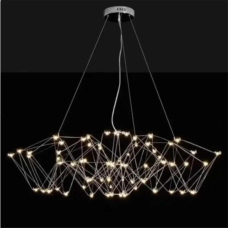 Modern geometric cube light pendant lamp with thin metallic wires and warm white LED lights for dining room decorbites cube light