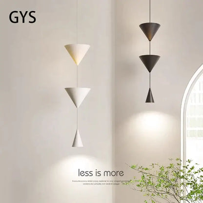 Modern geometric decorbites cone long led pendant bedroom light with stacked conical shades in matte white and dark bronze finishes