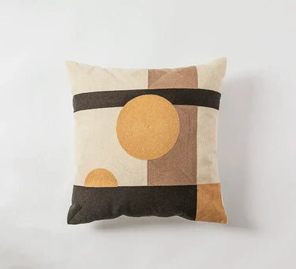 Beige and brown geometric embroidery cushion cover with circular patterns for modern living room decorbites decor