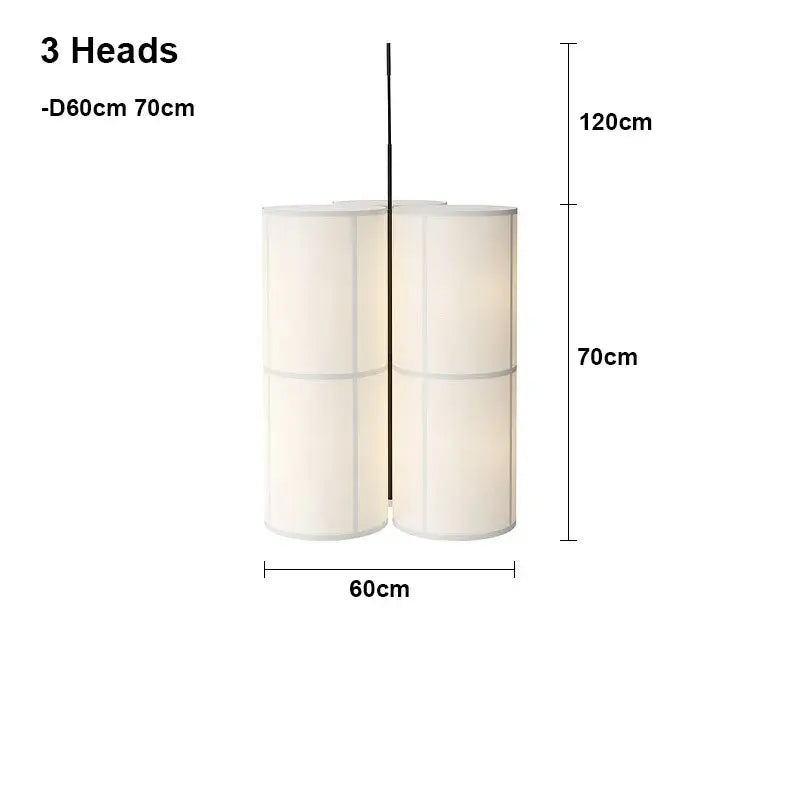 Modern geometric cream-colored fabric cluster pendant light with three stacked heads and central black rod for dining room decorbites hashira cluster pendant