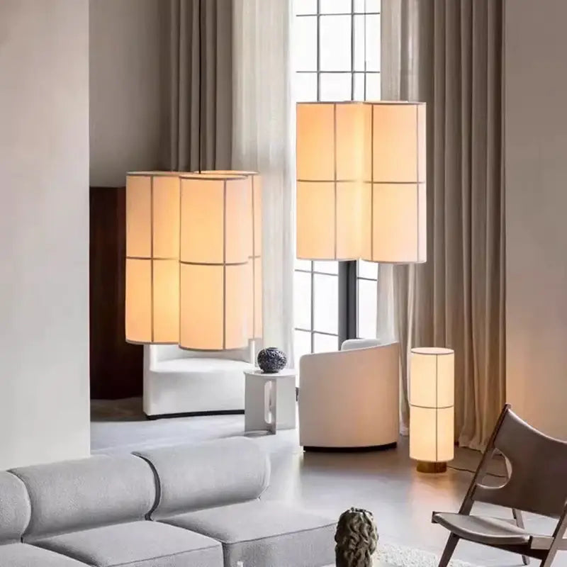 Modern geometric fabric cluster pendant light with warm diffused light and segmented shades for dining room decorbites hashira cluster