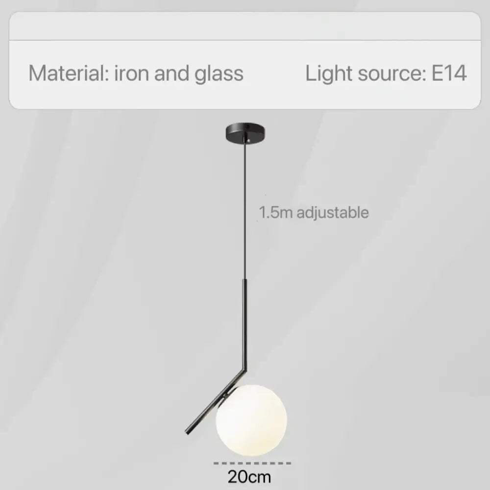 Black iron and frosted glass pendant light with spherical shade for bedroom bedside glass pendant lights and chandeliers