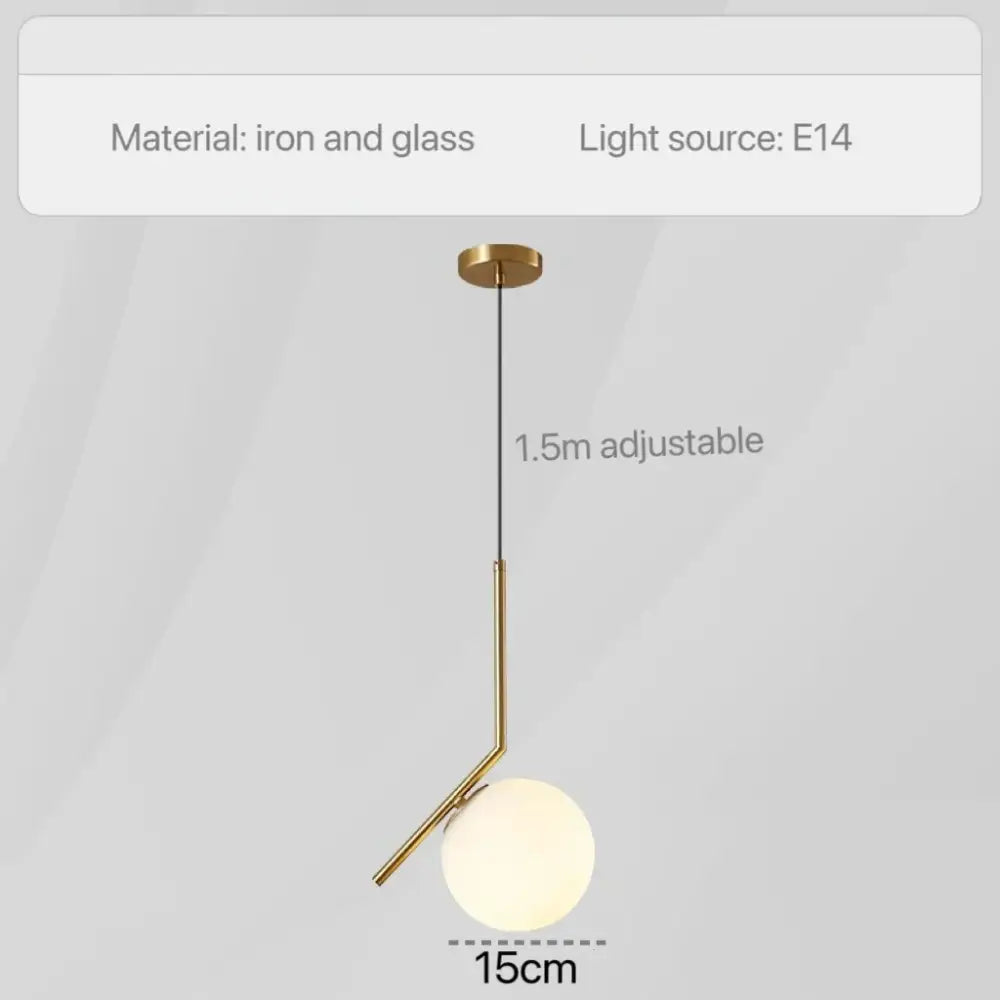 Modern geometric glass pendant lights with brass-finished iron and frosted glass shade for bedroom bedside use