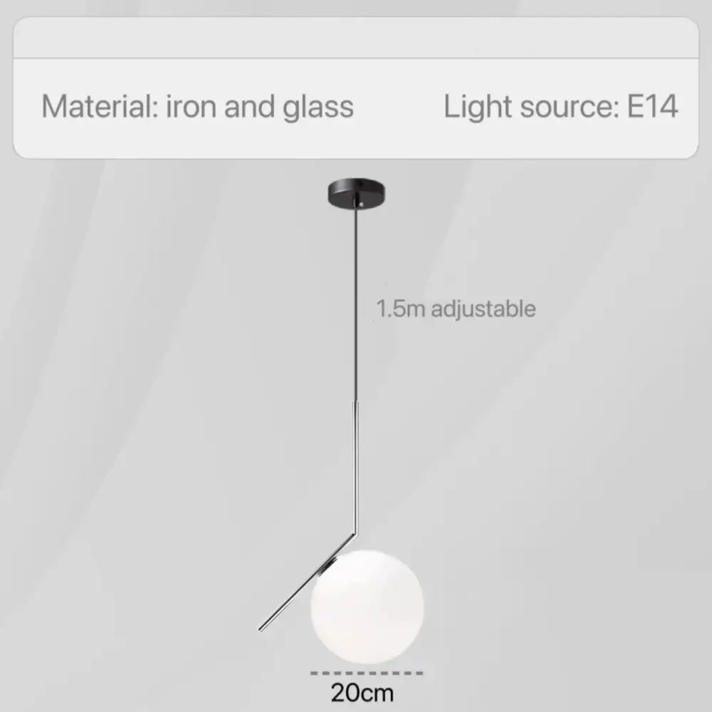 Minimalist black iron and glass pendant lights with frosted globe and adjustable chain for bedroom bedside chandeliers