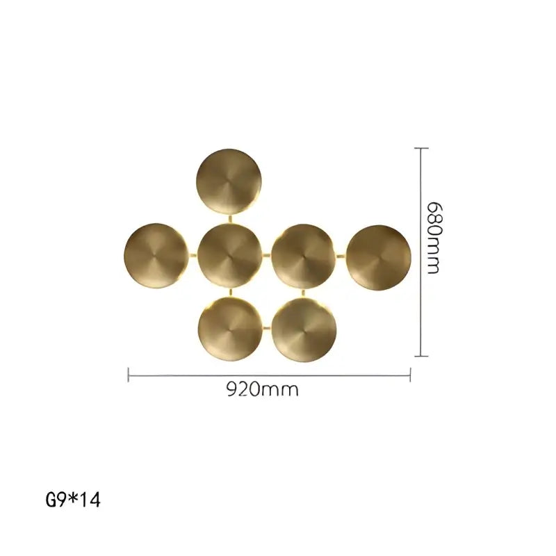Brass circular wall sconces with modern geometric design in glossy gold led for living room art decor