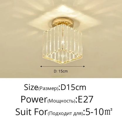 A modern hexagonal crystal glass LED chandelier with gold-toned metal frame for living room decorbites crystal glass