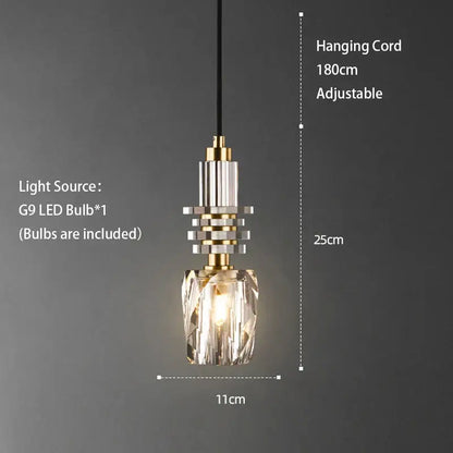 Modern geometric gold and clear crystal led ceiling chandelier with faceted glass shade and 180cm adjustable cord by decorbites crystal led