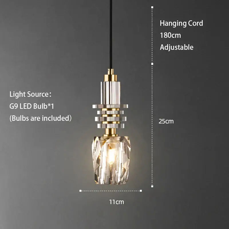 Modern geometric gold and clear crystal led ceiling chandelier with faceted shade and adjustable 180cm cord decorbites crystal led