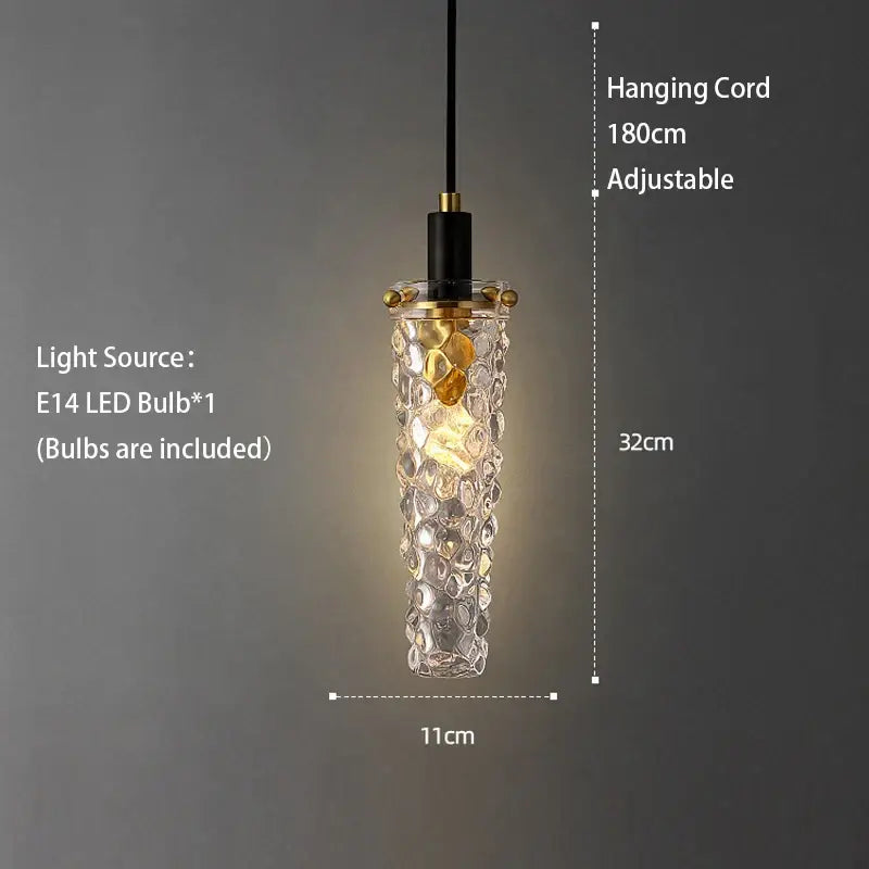 Modern geometric gold and clear crystal led ceiling chandelier with textured glass pendant and black hanging cord decorbites crystal led