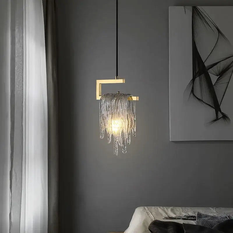 Modern geometric gold and clear crystal led ceiling chandelier with decorbites crystal led icicle elements for bedroom decor