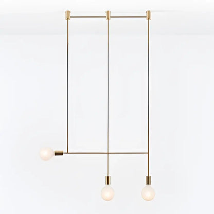 Modern geometric iron pendant light brass and black with three exposed bulb sockets by decorbites for dining room decor