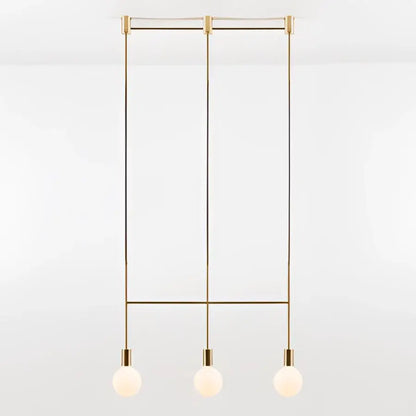 Modern geometric iron pendant light with gold-toned minimalist brass rods and three frosted glass bulbs for dining room decorbites geometric iron pendant