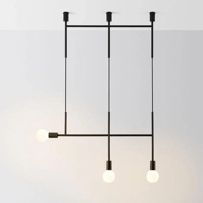 Black minimalist decorbites geometric iron pendant light with three exposed bulbs and brass accents for dining room use