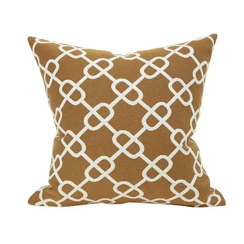 Tan cushion cover with white geometric chain-link pattern modern decorbites geometric jacquard cushion for living room