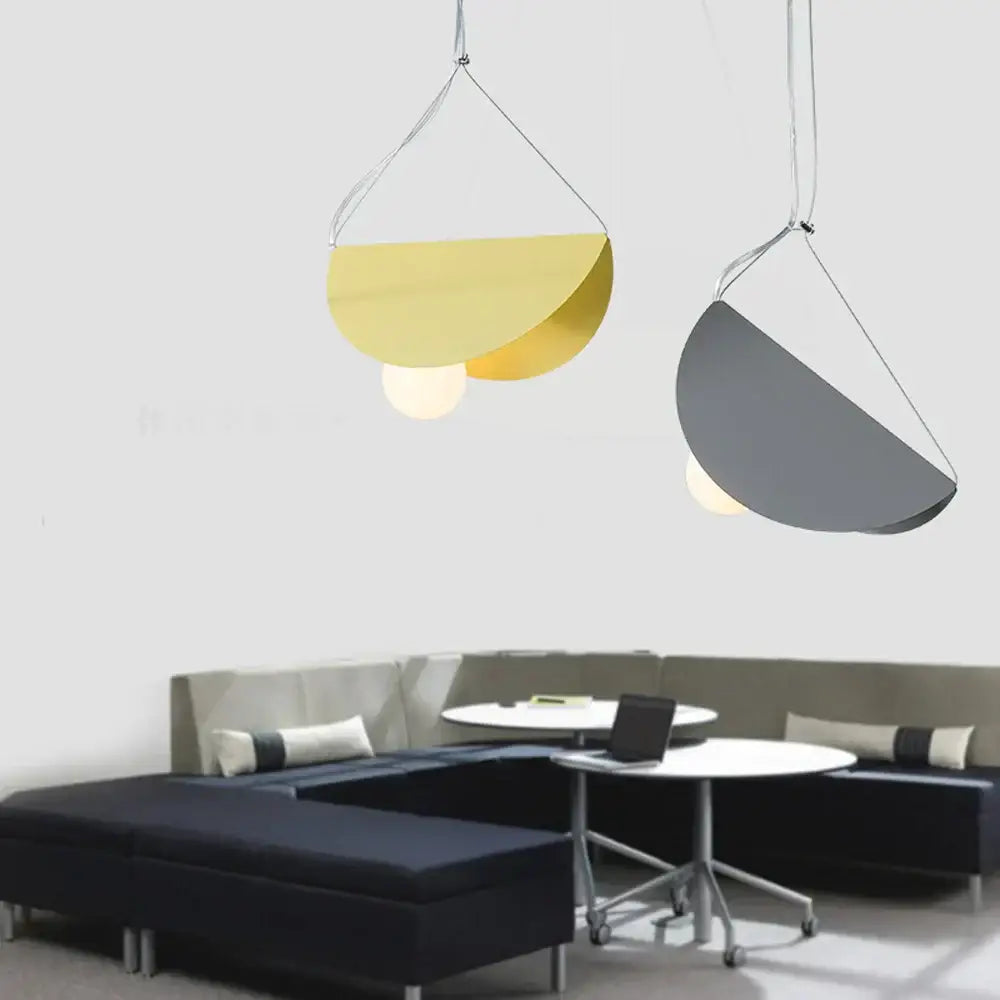 Modern pendant light with sleek gold and gray half-moon shades by decorbites geometric led for dining room decor