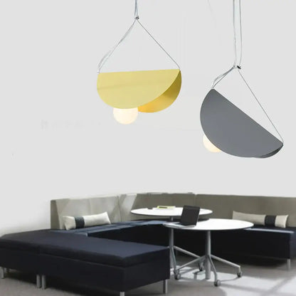 Modern pendant light with sleek gold and gray half-moon shades by decorbites geometric led for dining room decor