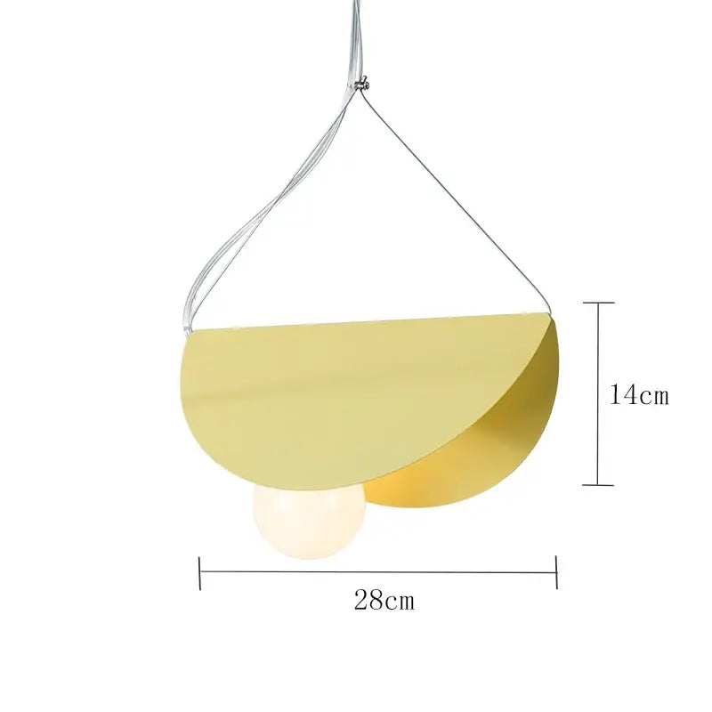 Modern geometric led pendant light with sleek curved gold metal shade and white bulb for dining room decorbites geometric led