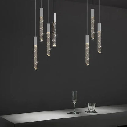Modern geometric silver crystal glass led pendant light with translucent acrylic body and warm white decorbites crystal glass lighting