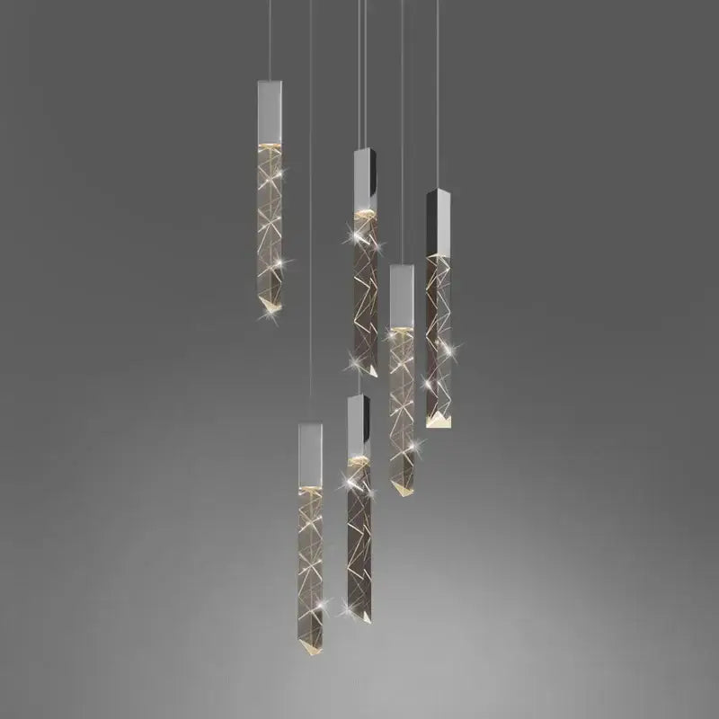 Modern geometric silver crystal glass led pendant light with sleek gold accents for dining room decorbites crystal glass