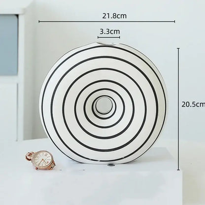 White ceramic vase with concentric black geometric stripes ceramic for modern living room decorbites geometric stripes decor